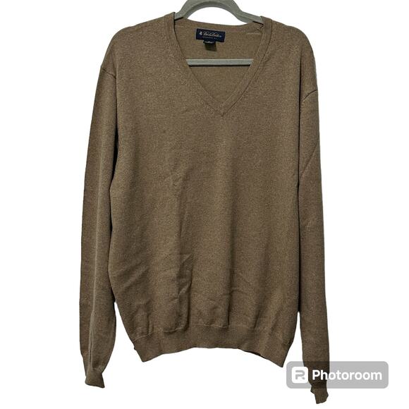 Brooks Brothers Men's Merino Wool Pullover V Neck Sweater Brown XL Lightweight - Picture 2 of 6